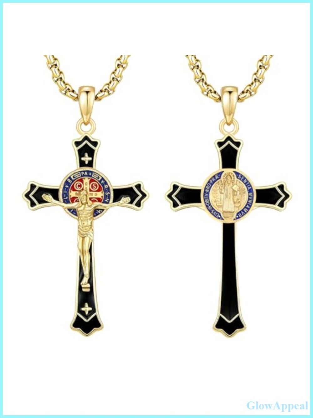 St Benedict Medal Crucifix Necklace 925 Sterling Silver 18k Gold Plated